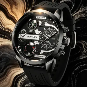 Multifunctional Oversized Watch, Fashion Chronograph with Dual Time Zone, Compass &Thermometer,Durable  Stylish Design  Silicone soft strap, waterproof  durable outdoor