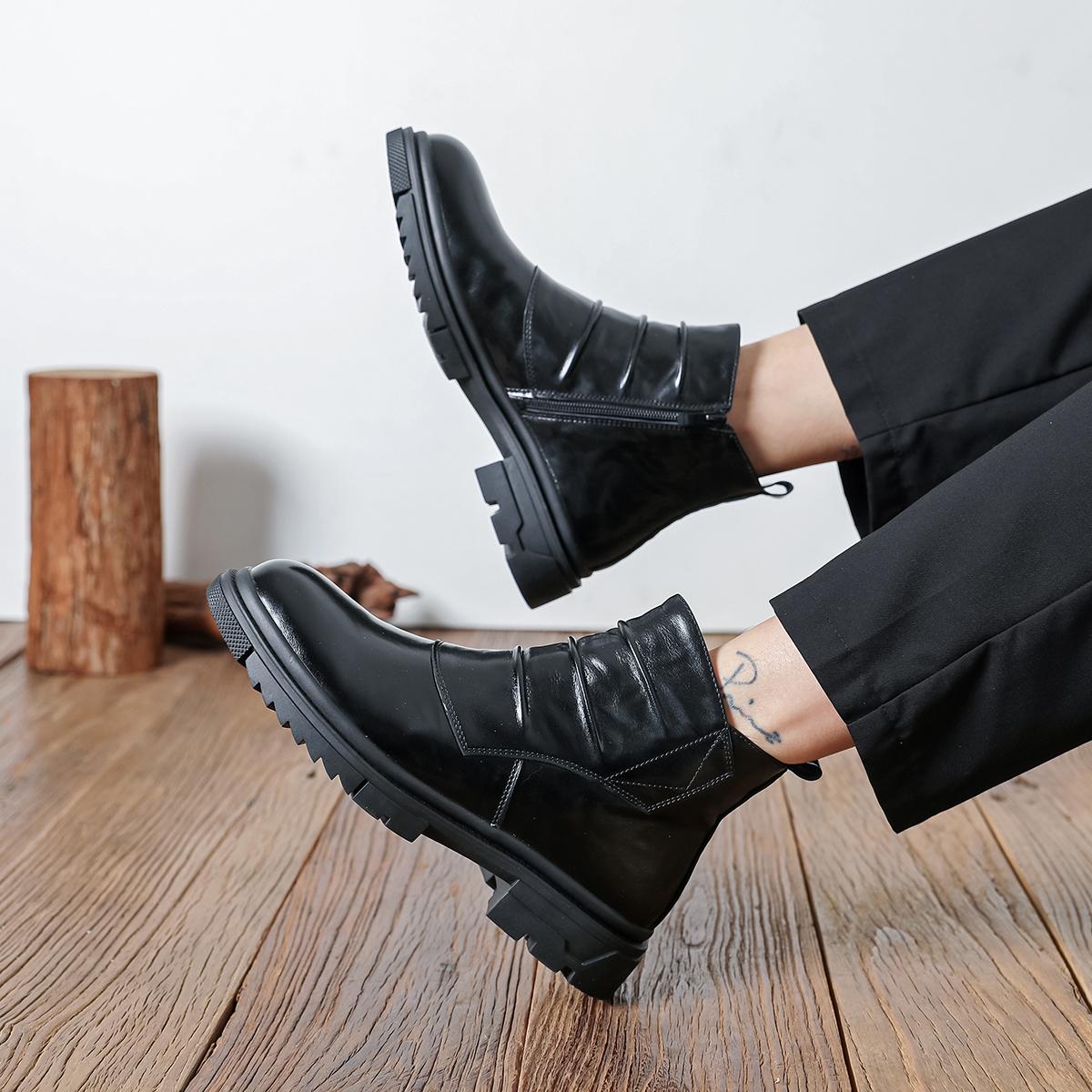 Men’s new high-top shaft boots—fashionable, versatile boots; trendy casual men’s shoes; all-season fashion boots with thick soles.