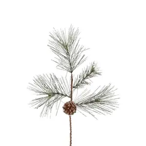 20"L Snow Tip Pine Spray with Pinecones – Green/White/Brown