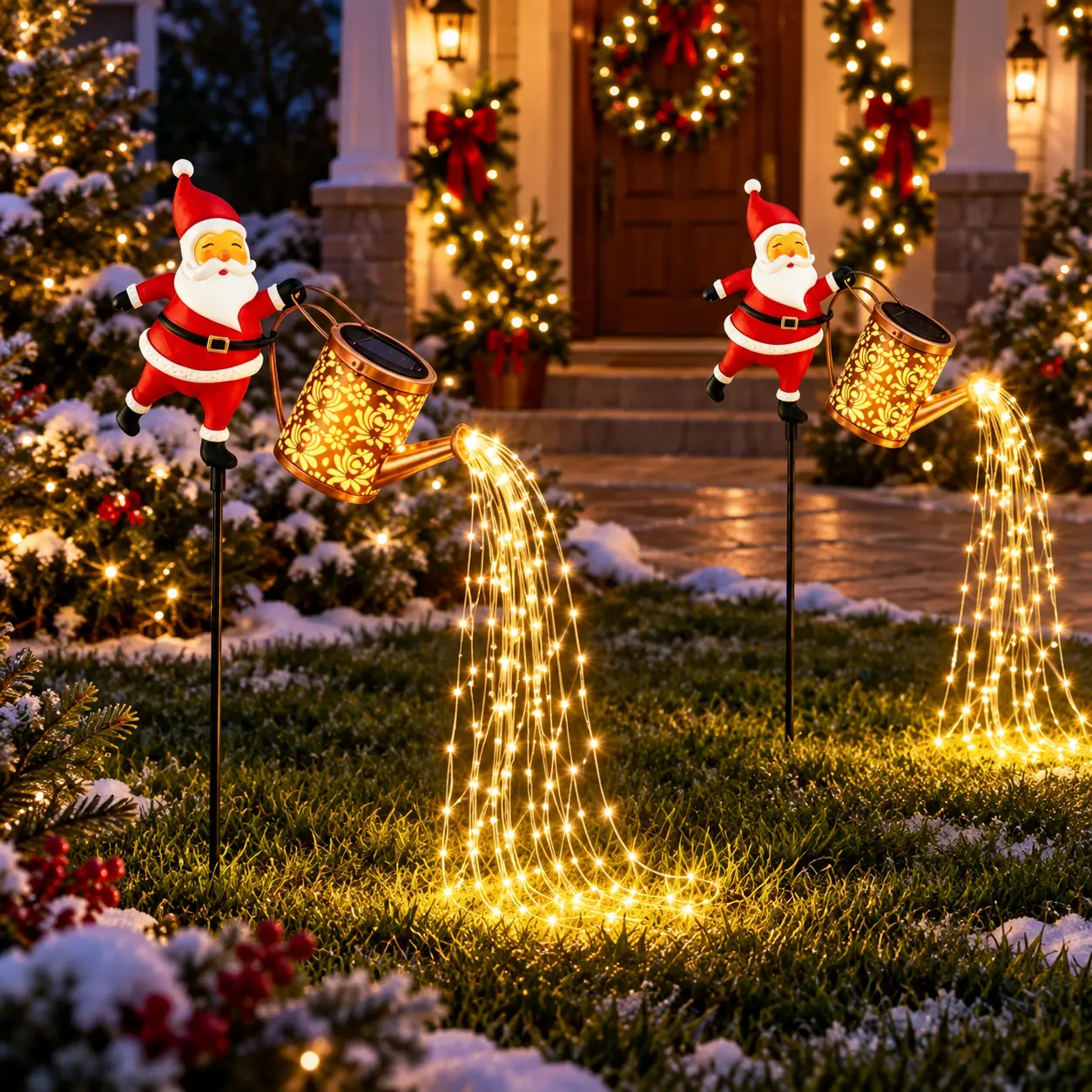Solar Powered Santa Theme Garden Stake String Light - Non-Plugged Holiday Lighting, Cascading Decoration for Yard, Pathway