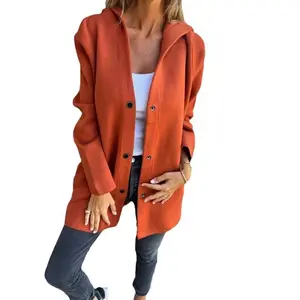 Autumn and Winter Solid Color Casual Single-Breasted Hooded Jacket Coat Womenswear Sweatshirts thunder jacket blazer women outfits nope jean jacket