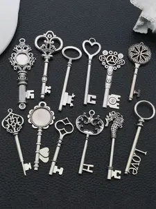12pcs Antique Silvery Vintage Skeleton Keys Charms Pendants, DIY Jewelry Findings, Craft Supplies for Necklaces and Bracelets