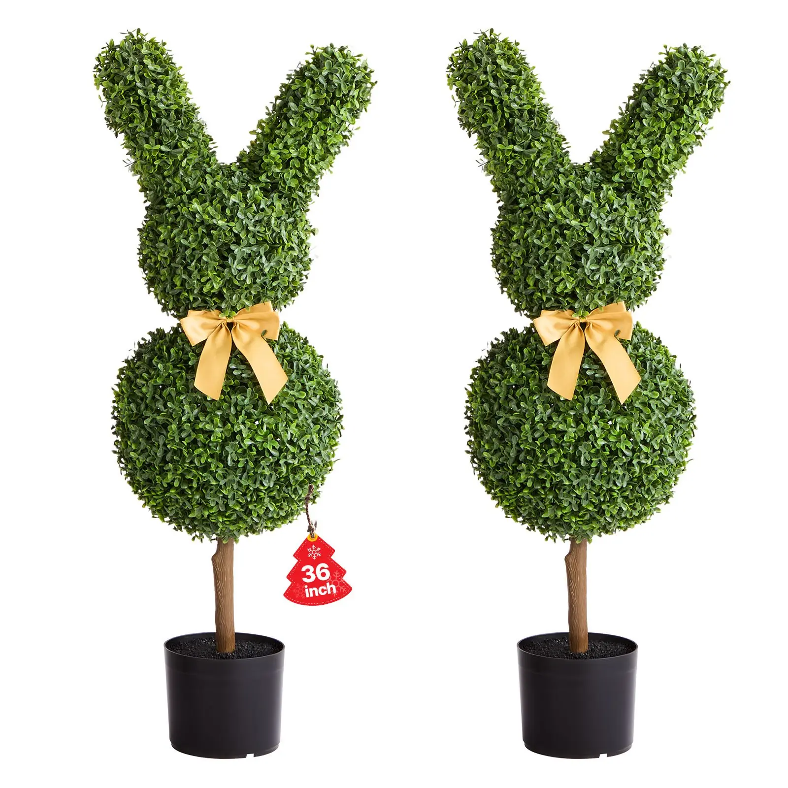 【Summerfinds】 VEVOR 2-Set 36 in Synthetic Topiary Bunny-Shape Boxwood Balls, Faux Silk Plants with Topiary Look, Easy Assembly for Front Porch Outdoor Decor, Balcony Indoor Use, Set Of 2
