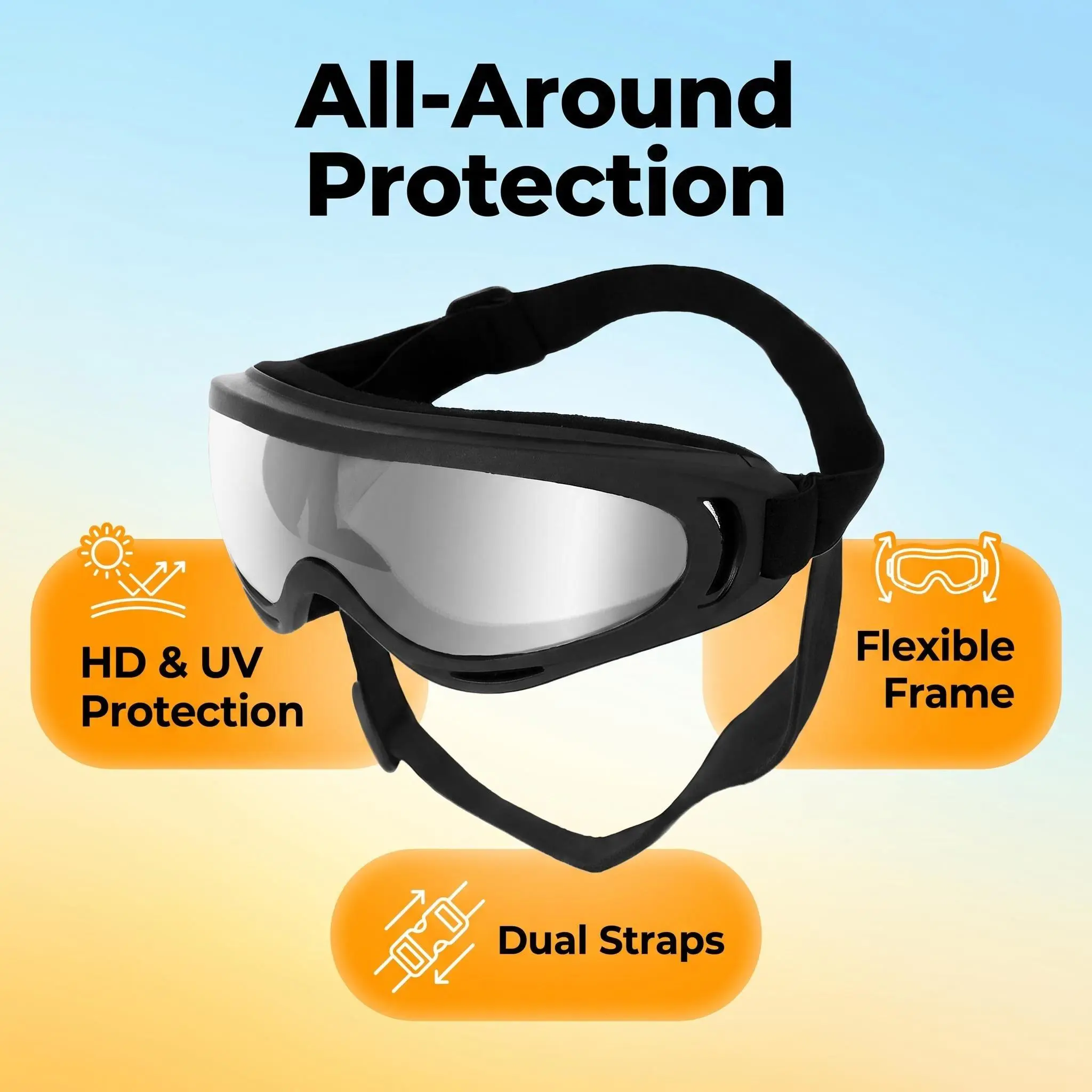 Dog Goggles for Medium Large Dogs, UV Protection Wind Dust Proof Dog Sunglasses with Adjustable Dual Straps Flexible TPU Frame for Outdoor Driving Beach Activities