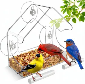 Clear Bird Feeder for Window Acrylic, Window Bird Feeders with Strong Suction Cups, Suction Cup Bird Feeder for Garden, Yard, Elderly Kids Viewing Wild Birds Outside, as a Bird Watching Gift