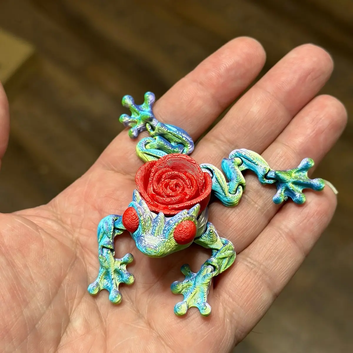 3D-Printed Whimsical Rose Frog Flower Figurine - Durable Medium-Size Home Decor Statue, Table Accent, Ideal Valentines Day Gift for Home Supplies Enthusiasts