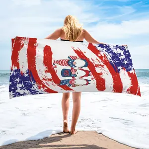 Patriotic Usa Gnome Trio Beach Towel, Distressed Flag Design, Reusable Quick-Dry Towel, Perfect for Beach & Pool, 4th of July Gift