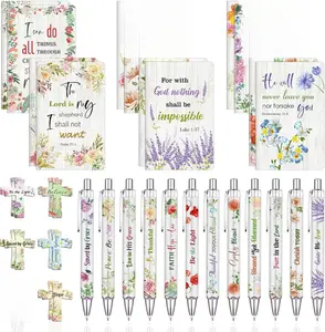36 Pcs Christian Bulk Gifts for Women Include 12 Mini Bible Verse Notepads, 12 Scripture Ballpoint Pens & 12 Magnetic Cross Bookmarks, Cute Religious Notebooks Gifts Prizes Party Favor
