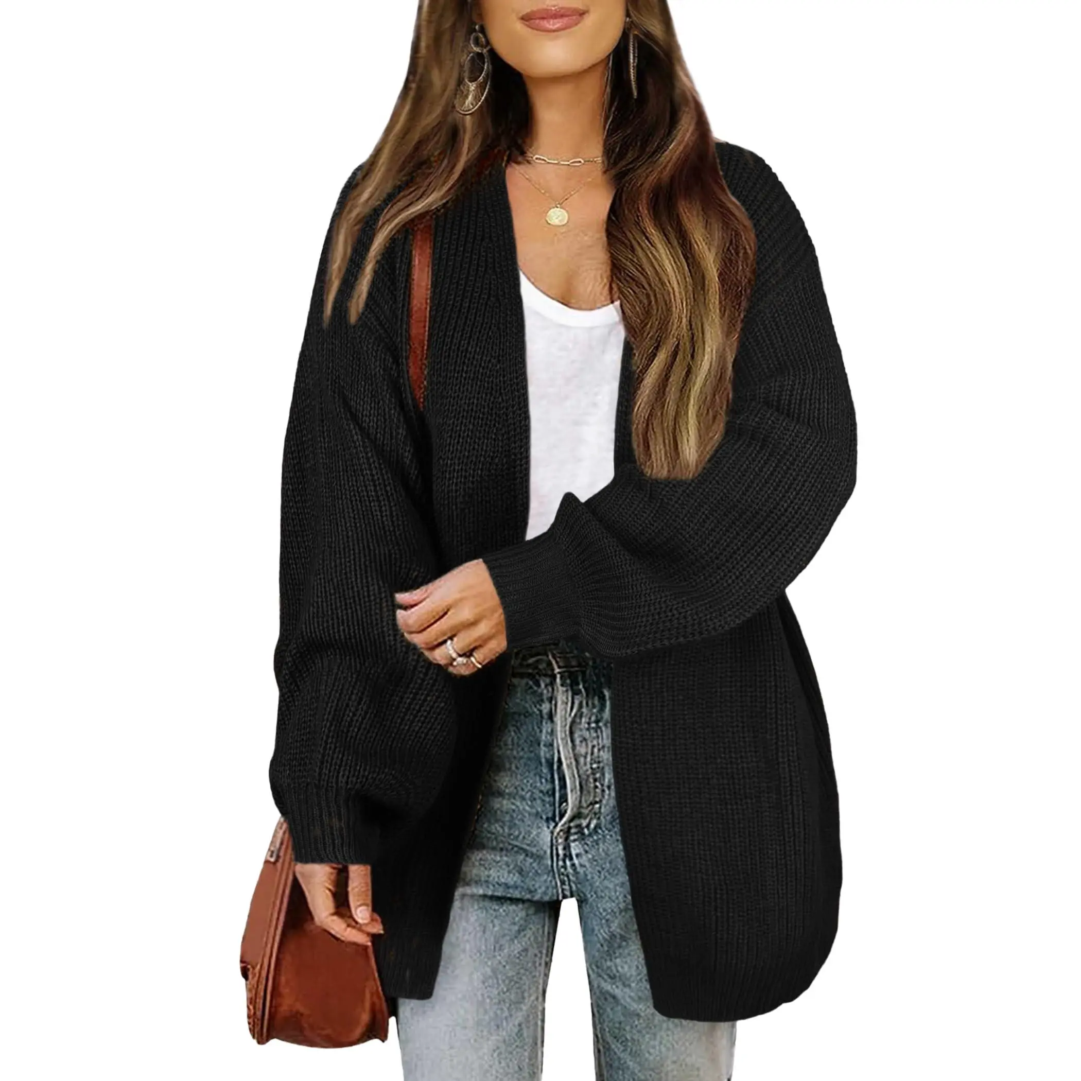 Libsorge Women's Oversized Cute Lightweight Long Cardigans Fall 2024 Thin Waffle Knit V Neck Open Front Sweater Cardigan