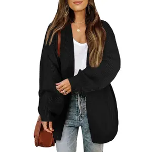 Libsorge Women's Oversized Cute Lightweight Long Cardigans Fall 2024 Thin Waffle Knit V Neck Open Front Sweater Cardigan