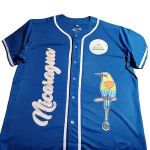 Camiseta de béisbol de Nicaragua personalizada con tu nombre o apellido - Diseño vibrante del Escudo y ave nacional - Tela de poliéster