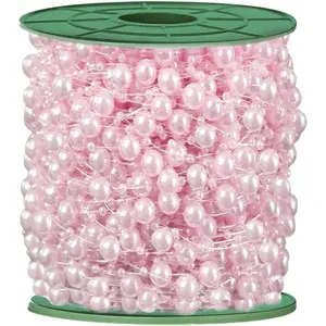 196 Feet Artificial Pearl Beads Garland Plastic Pearl Strands Chain Pearl String for Crafting Wedding Decoration Party Centerpieces Bridal Bouquet Crafts Flower DIY Supplies (Light Pink)