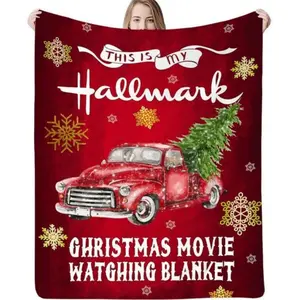 This Is My Hallmark Christmas Movie Watching Flannel Fleece Throw Blanket With Vintage Truck And Christmas Tree Design, Soft Warm Lightweight Cozy For Couch Bed Sofa Winter Home Decor,