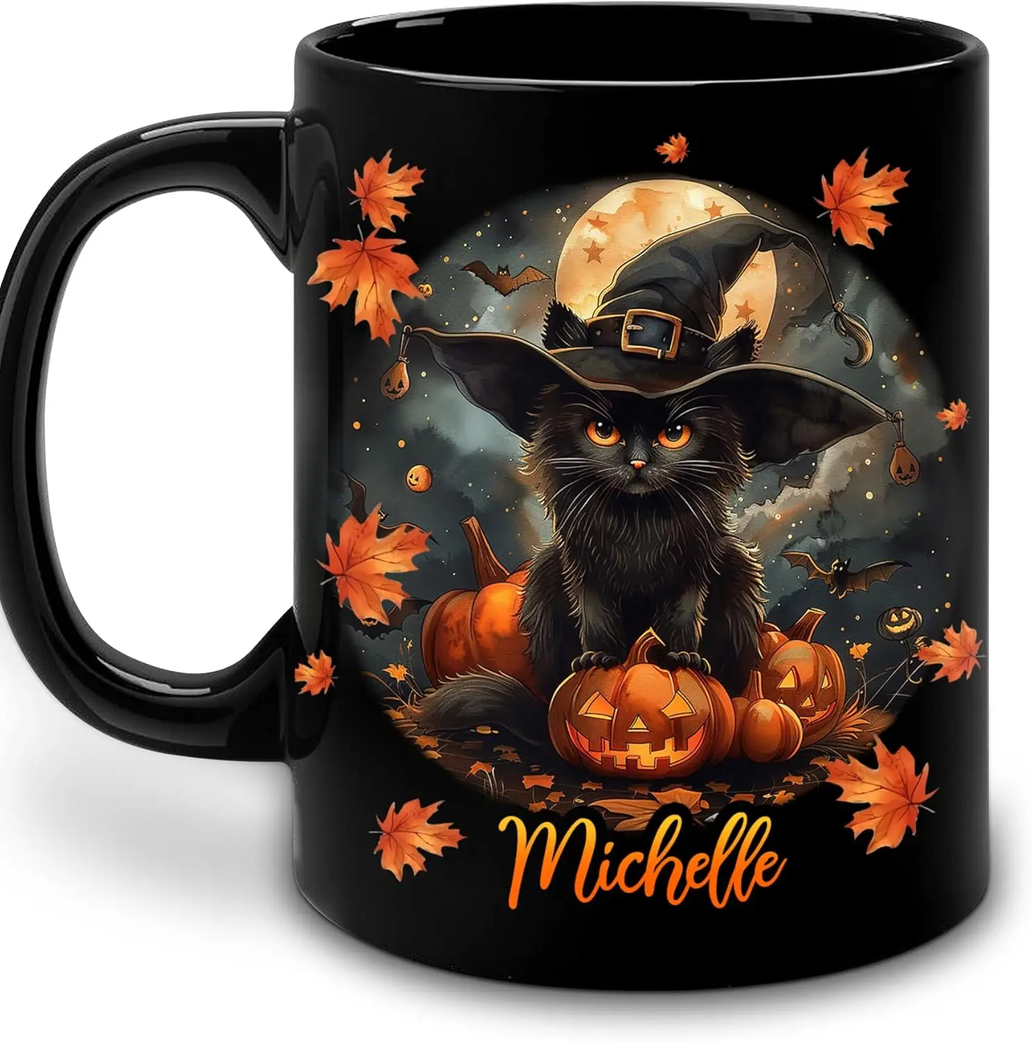 Hyturtle Personalized Halloween Black Cat Mug Gifts For Cat Lovers - Black Cat Gift For Women - Spooky Season Cat Mug - Cat Gifts - Halloween Decor Gifts