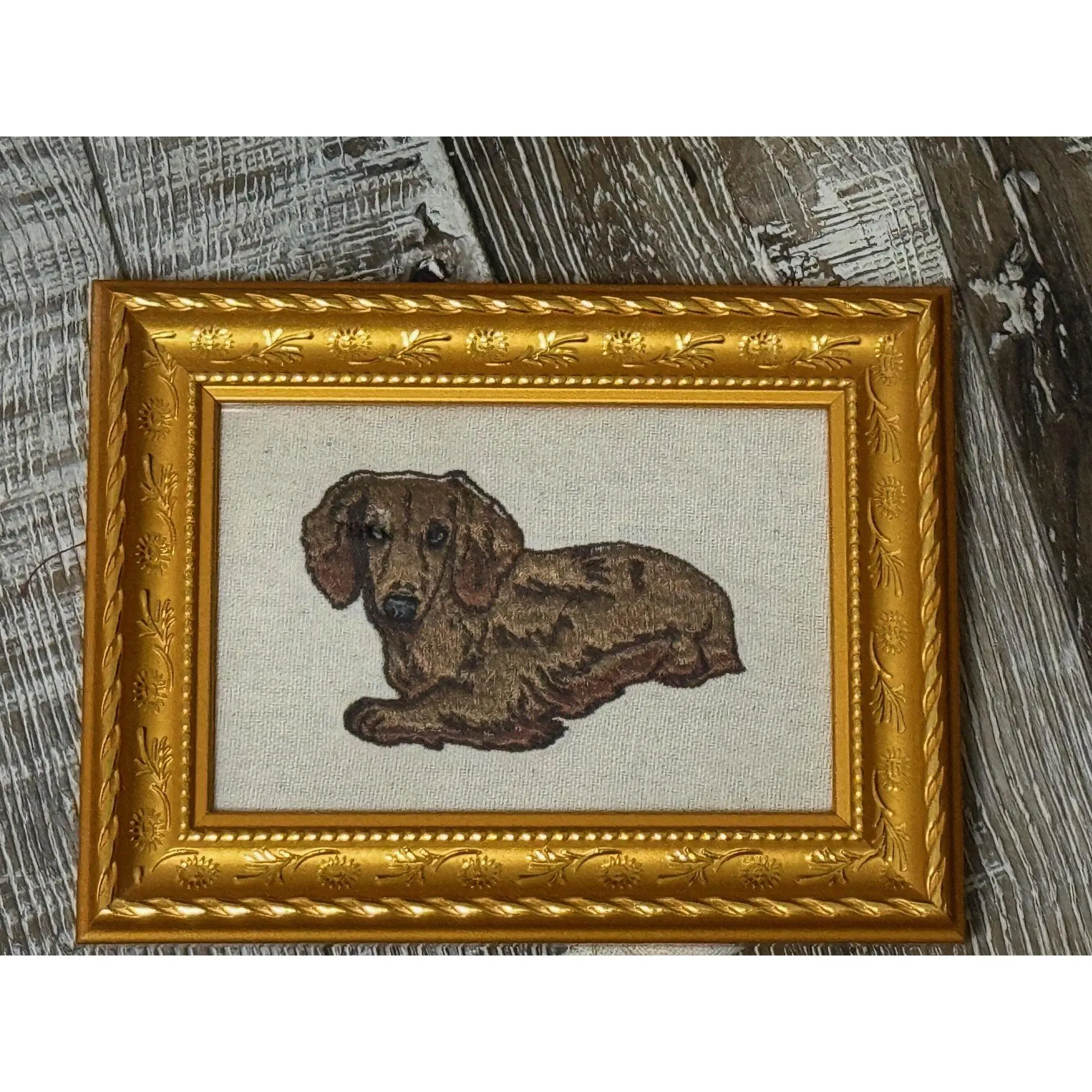 Dachshund Machine-Embroidered Framed Artwork, Artistic Canine Home Decor Plaque, Desktop Gift for Home-Office Use, Other Dog Breeds & Designs Available