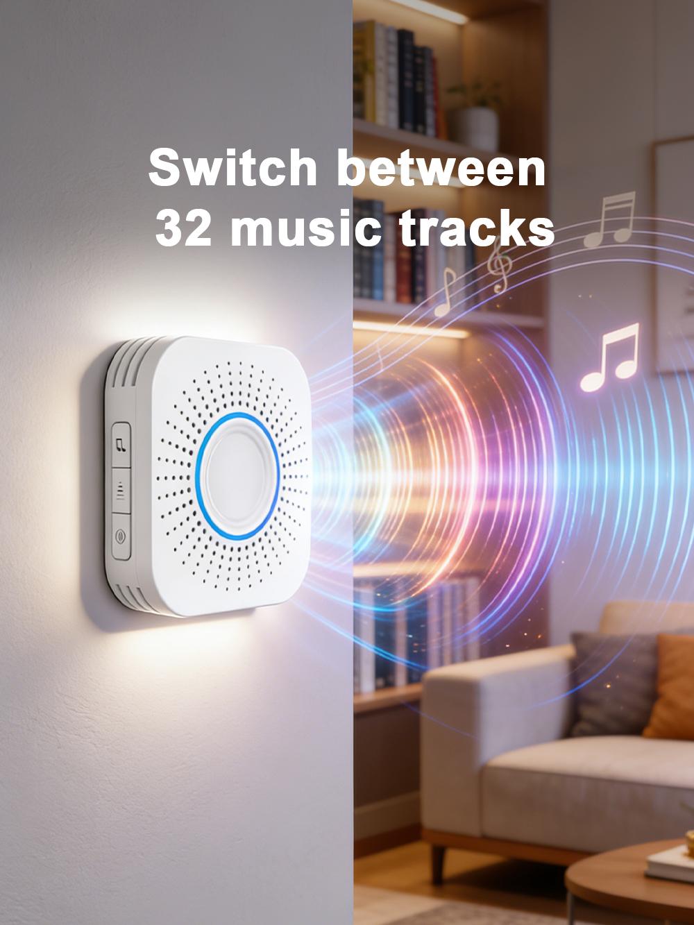 【2 Packs】Wireless Door bell, Mini Doorbell IP55 Waterproof, 1,000ft Range 110dB Mute Mode 32 Door Chime,high-volume of 5 Volume Adjustment levels,Colorful LED Flashing and Silent Function, Safety for Home Office Teachers & Hearing-Impaired.