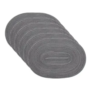 REGALWOVEN Farmhouse Placemats Set of 6 Oval Placemats for Dining Table Decor Indoor Outdoor Kitchen Table Mat Wipe Clean 19.7*14Inch Gray
