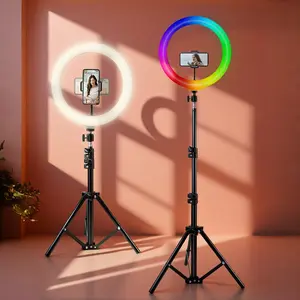63 Inch Flexible Tripod Stand, 10 Inch Selfie Ring Light, RGB Adjustable LED Fill Light, Live Streaming Video Conference Lighting