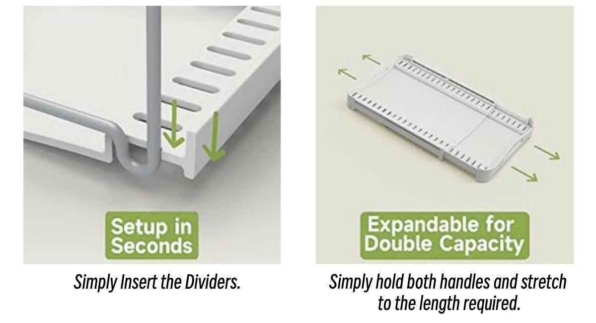 EVERIE Adjustable Pot & Pan Lids Bakeware Organizer Holder Rack,10 Adjustable Dividers Compartments 7.7'' Deep by 12.6'' to 21.5'' Wide Cabinet Countertop Kitchen Organization Storage(White&Grey)GS02SS