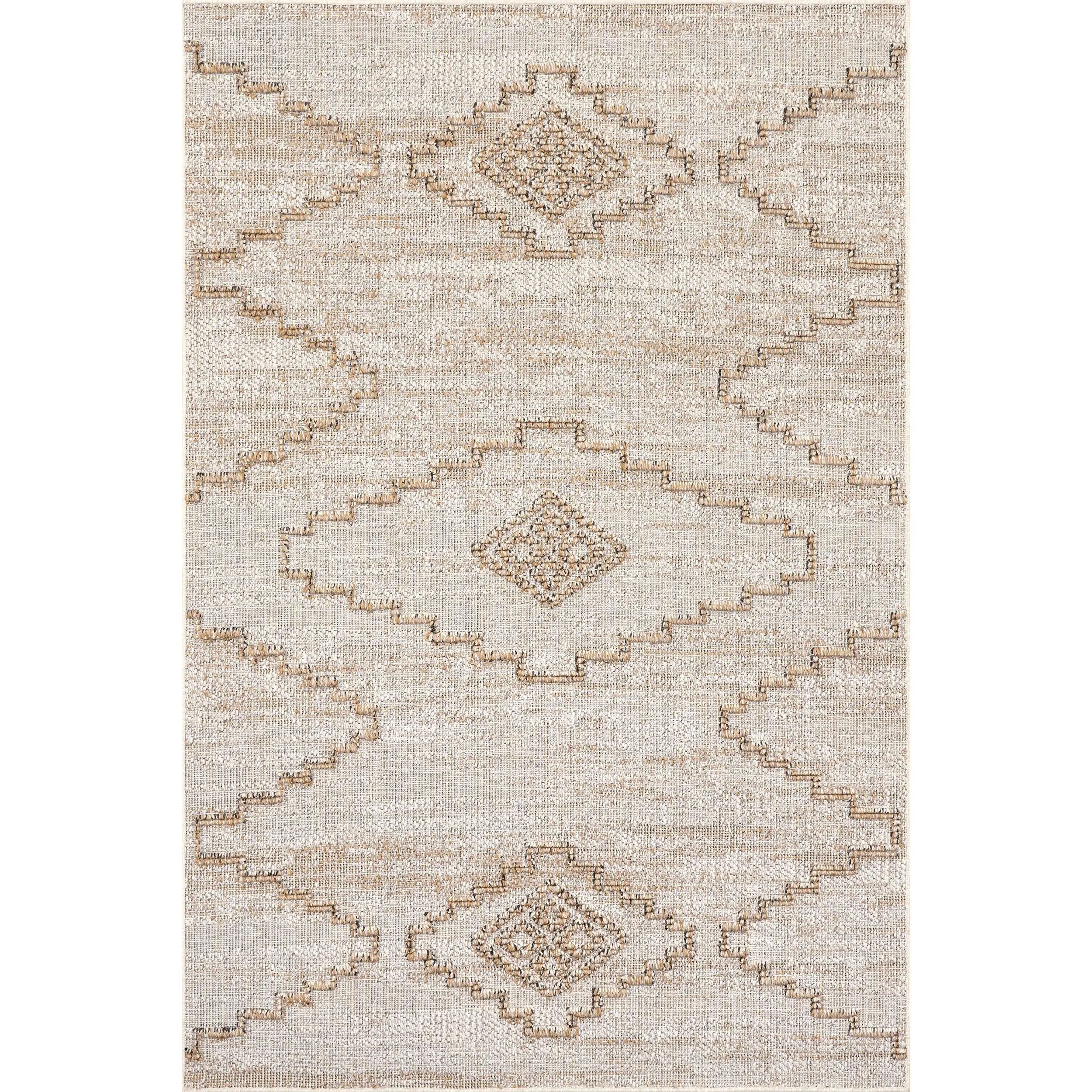 Izetta Southwestern High-Low Rectangle Polypropylene Area Rug - Water Resistant Home Decor Rug, Living Room Mat, Outdoor Patio Use, Ethnic Geometric Print