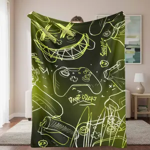 Gaming Zone Flannel Blanket， Controller Artwork Print， UltraSoft， Lightweight and Warm， Great for Video Game Room， Living Room， Home Theater， Dorm， Best Gift Idea for Gamers.