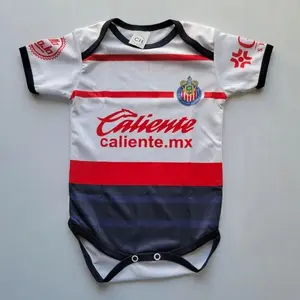 Custom Chivas Baby Bodysuit, White Striped Outfit, Mexican Outfit One-piece, Personalized with Name and Number 8I2 WKG