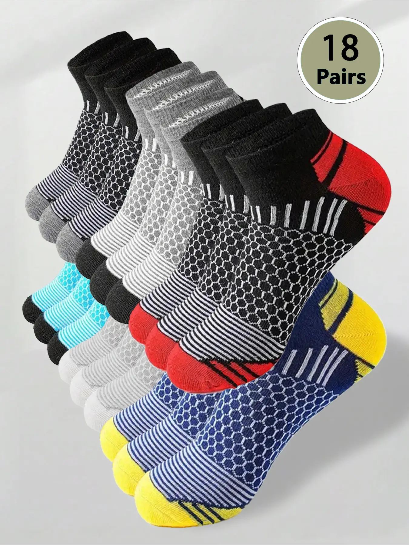 Men's Patchwork Honeycomb Print Ankle Socks, All Season Socks, Breathable Comfortable Sporty Socks for Daily Wear, Lightweight Socks, Activewear Athletic Running Socks for Men, Sportswear
