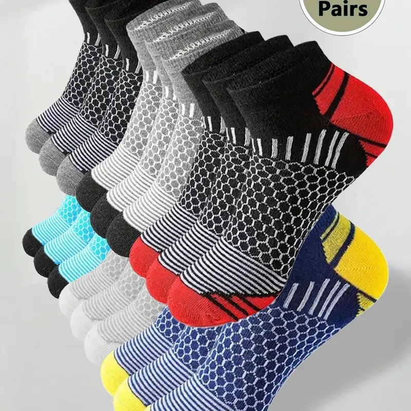 Men's Patchwork Honeycomb Print Ankle Socks, All Season Socks, Breathable Comfortable Sporty Socks for Daily Wear, Lightweight Socks, Activewear Athletic Running Socks for Men, Sportswear
