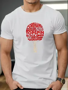 Table Tennis Term Word Cloud Paddle Graphic T-Shirt, Ping Pong Player Crew Neck Tee, Unisex Oversized Cotton Casual Top