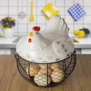 Creative Hen Storage Basket Iron Art Egg Storage Basket Kitchen Organizer Fruit Storage Basket Home Living Room Storage Basket Mesh Baskets