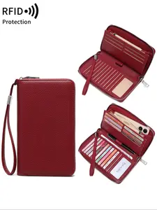 Women's Elegant Geometric Pattern Long Wallet, Fashionable Zipper Card Holder, Casual Versatile Wallet for Daily Use, Rfid Wallet, Rfid Blocking Wallets
