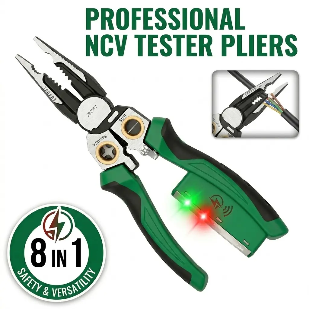 8-in-1 Wire Stripping Pliers with Voltage Tester - Compact Pro Tool, Wirecutters, Electrician's Hand Tool with AWG Support (18-4.0mm²), Beginner Friendly, Construction Tools, Hardware