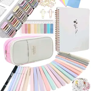 Bible Study Supplies Journaling Kit with 66 Tabs 9 Personalized Tabs 12 Highlighters 5 Pens 6 Multi-color Pens 5-color Sticky Notes Pen Case Aesthetic Notebook for Women Students Beginner Christian Gifts