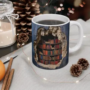 Book Shelf (no texture) Coffee Mug Ceramic Drinkware Printed Washable