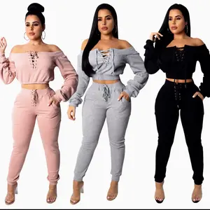 Womenswear 2Pcs Drawstring Crop Top Set in Pink & Gray with Comfortable Fit and Stylish Design