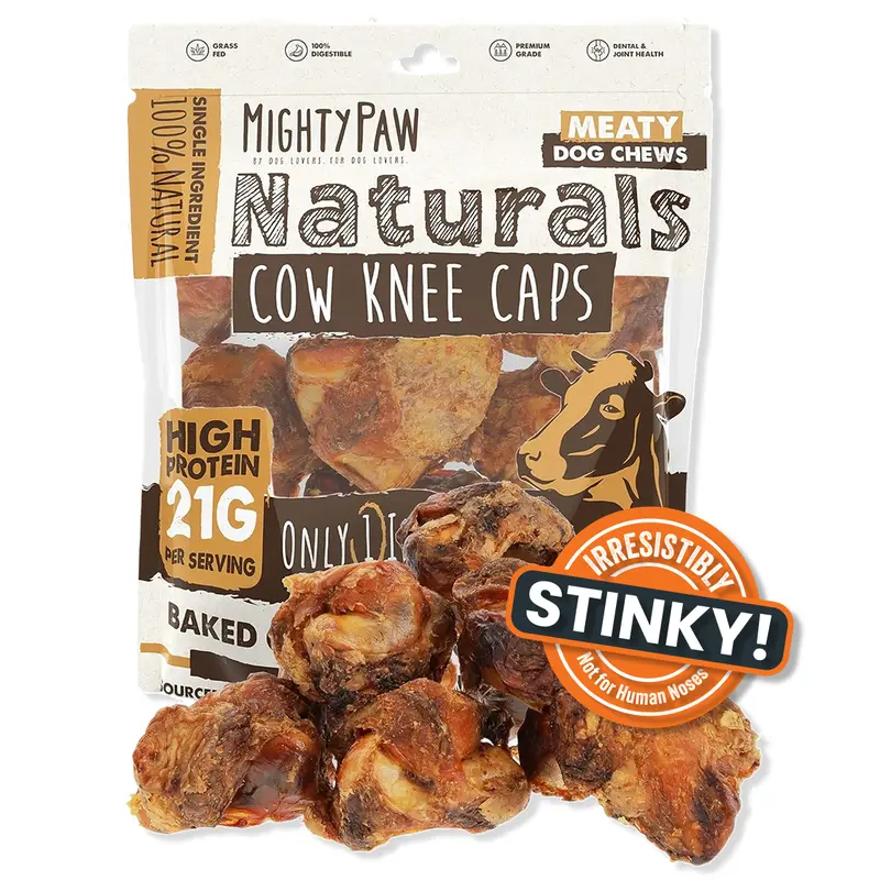 Mighty Paw Naturals Cow Kneecap Chews for Dogs 8 Pack - High Protein Meaty Treats Grain-Free Gluten-Free Lactose-Free