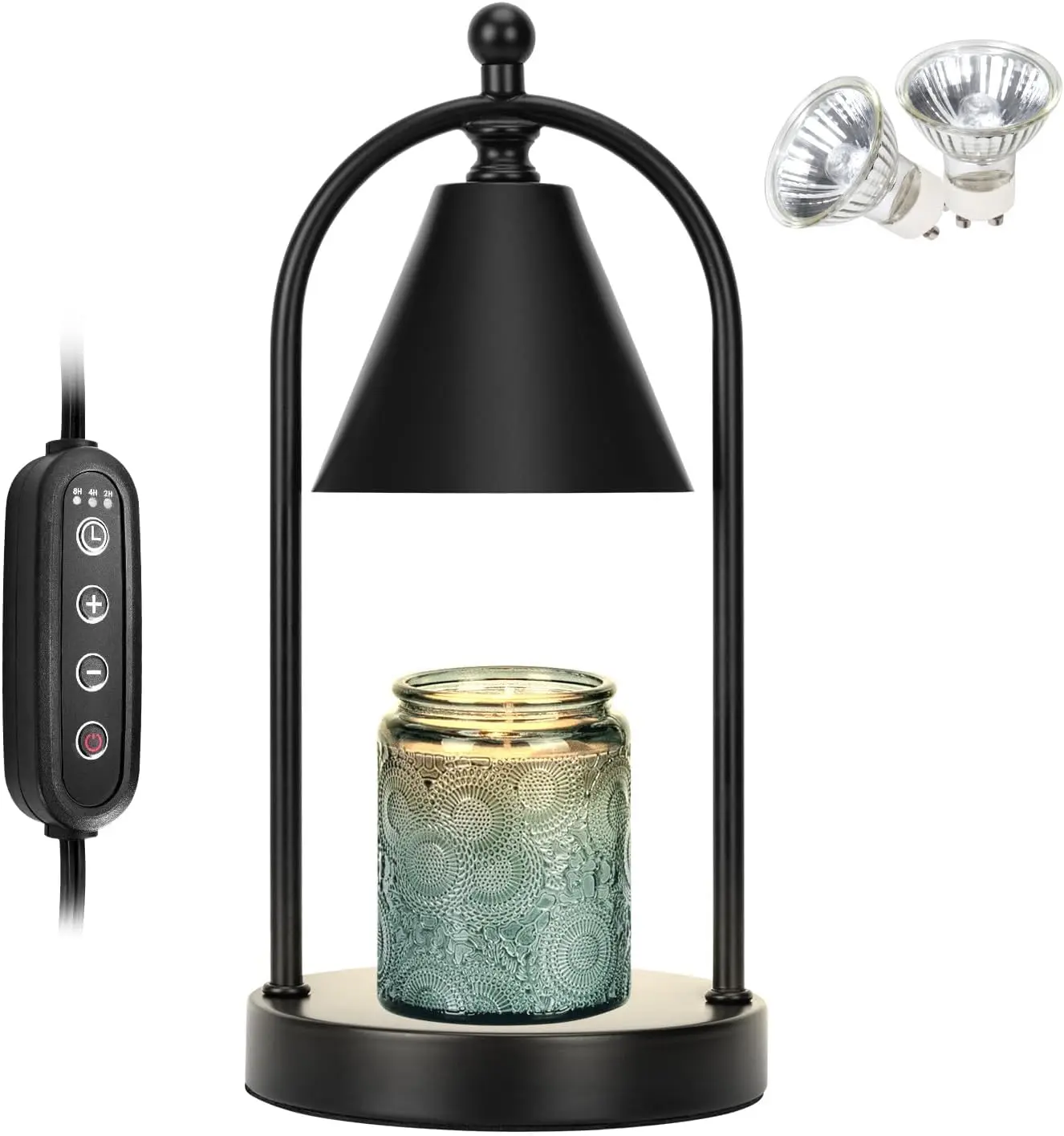 Candle Warmer Lamp with Timer, Electric Black Candle Warming Light for Bedroom, Dimmable Wax Melts Warmer for Home Decor Beside Lamp Gifts for Women (2 Bulbs Included)