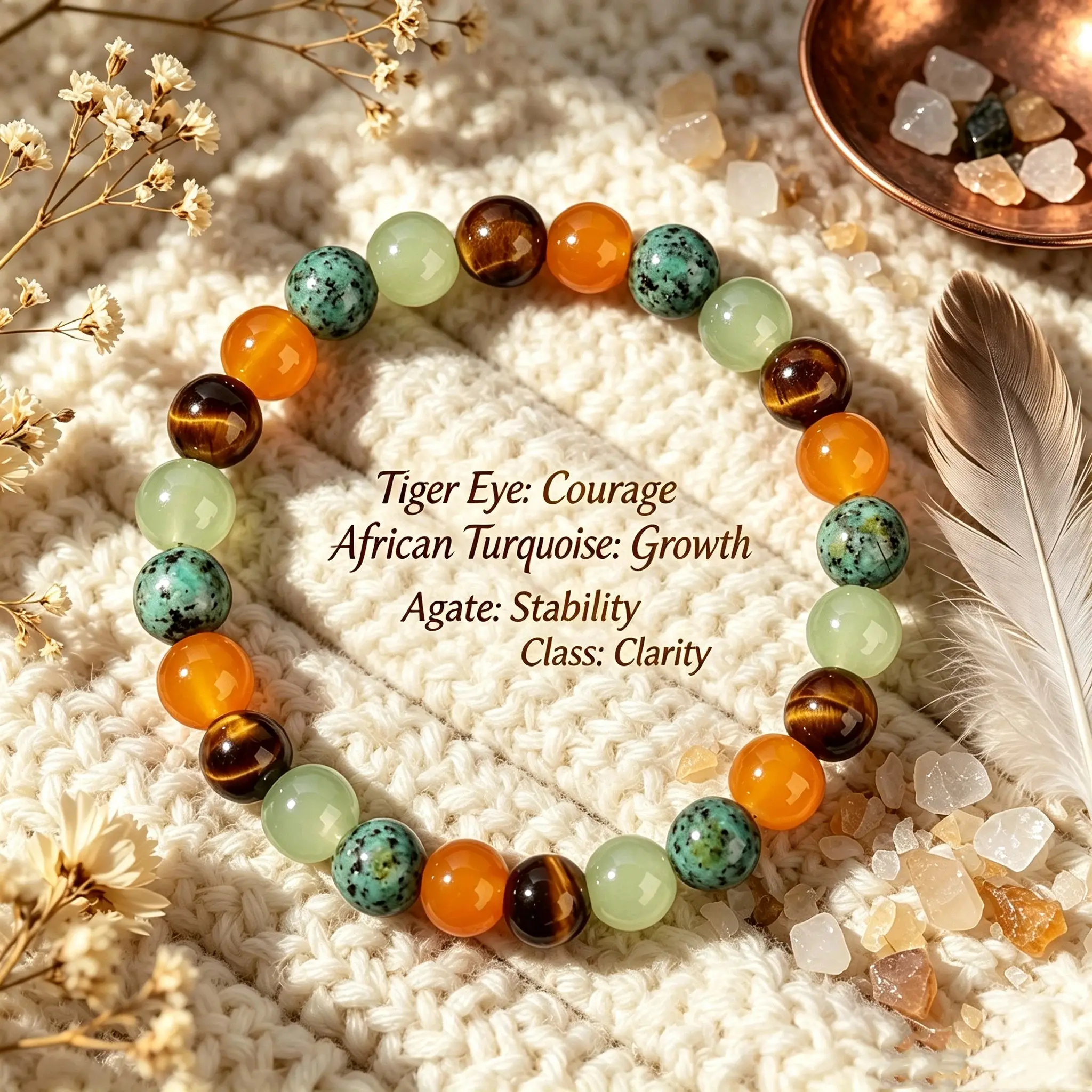 Tiger Eye African Turquoise Agate And Glass crystal bead Beaded Bracelet, Grounding Stone for Courage, Wisdom, Balance and Positive Energy, good luck Daily Wear Meditation Yoga Gift, 18mm Unisex