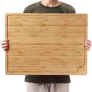 3Pcs Extra Large Bamboo Cutting Board 24x18 Inch Oversized Heavy Duty Noodle Board with Juice Groove and Side Handles Versatile Wood Cutting Mat for Kitchen Countertop Meal Prep and Arts Crafts
