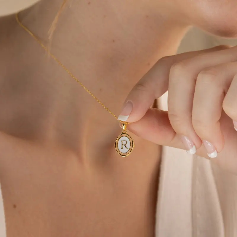 Initial Pendant Necklace by Caitlyn Minimalist - Vintage Oval Letter Necklace in Gold & Silver - Custom Jewelry - Personalized Christmas Gifts