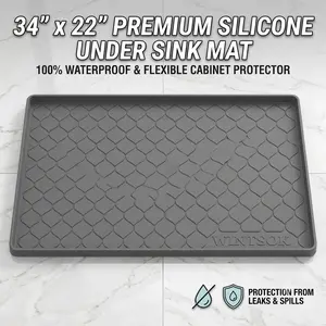 Waterproof Silicone Under Sink Cabinet Mat 34x22 Inch Anti-Stain Leak Drip Tray Kitchen Bathroom Shelf Protector Liner Bath