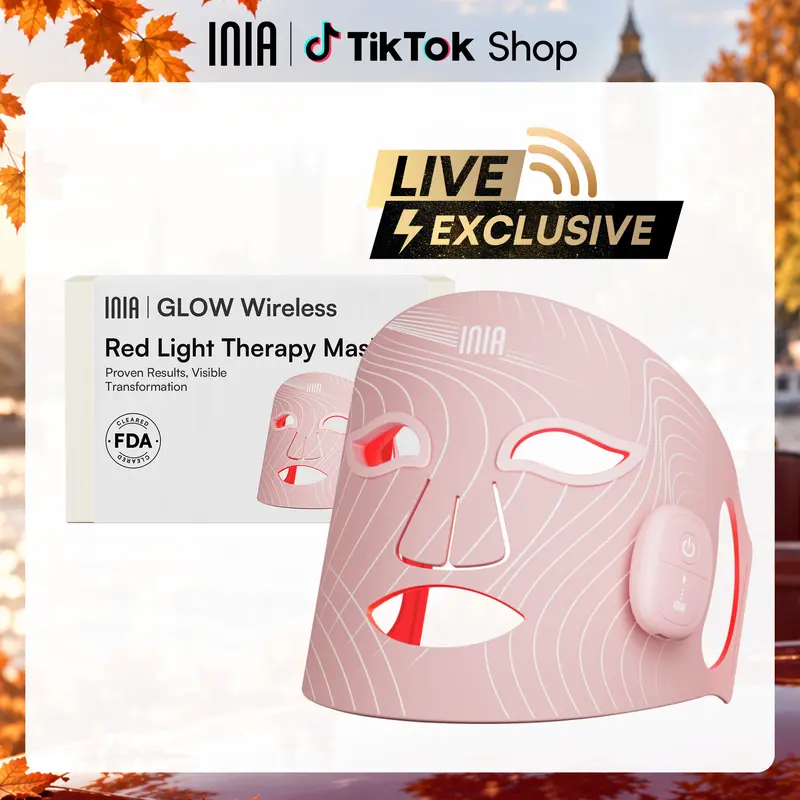 【LIVE EXCLUSIVE】INIA GLOW Wireless LED Face Mask, 2-Year Warranty, Portable and Rechargeable for LED Facial Mask Skincare at Home and Travel, The Ultimate Gift Choice for this Season，Summer Travel Accessories
