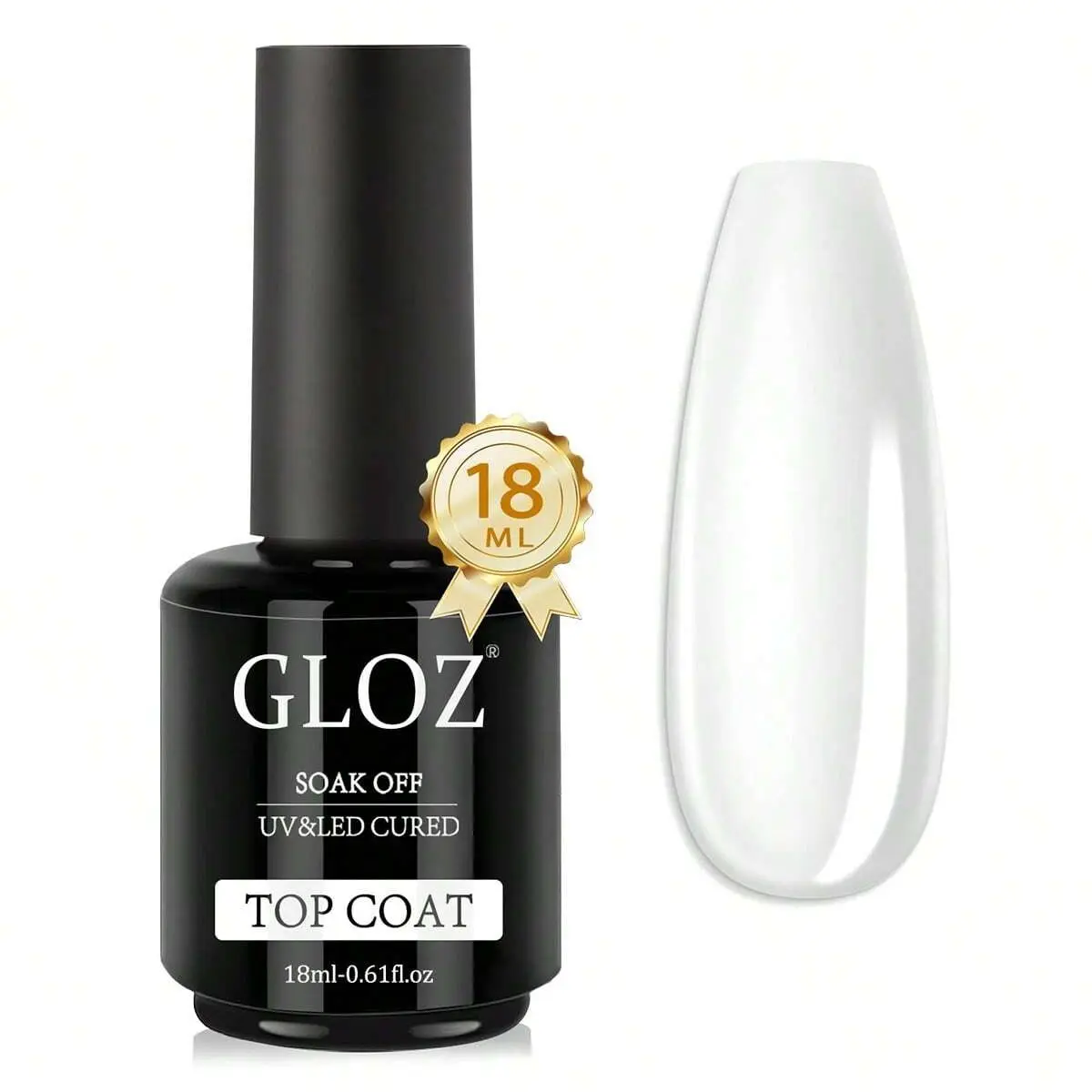 GLOZ No Wipe High Gloss Premium Top Coat 18ML - Soak Off UV LED Gel Nail Polish, Long Lasting Durable Shiny Glossy Finish, Glossy Finish Nails for Nail Care, Manicure Starter, Nail Art Salon & Home DIY