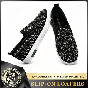 TOMSONLEE Men's Luxury Rhinestone Loafers - Sparkly Studded Slip-On Shoes for Party, Wedding & Club - Comfortable Bling Sneakers for Men