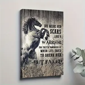 Framed Horse Canvas Wall Art Posters - She Wears Her Scars Like A Warrior, Decoration for Home Decor with Rich Graphic Design Living Room Photo Ornaments Artistic