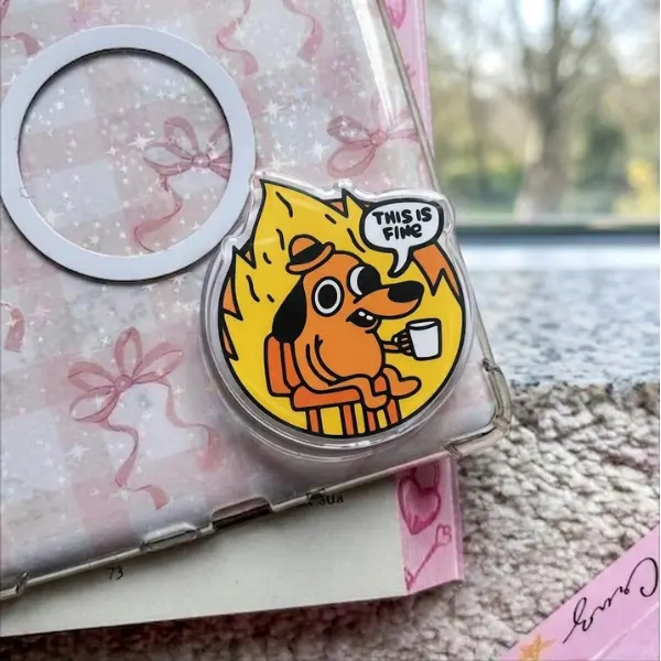 This Is Fine Dog Meme MagSafe Phone Grip, Funny Sarcastic Griptok, Cute Burning Room Phone Stand, Relatable Office Humour Accessory, Gag Gift for Friends