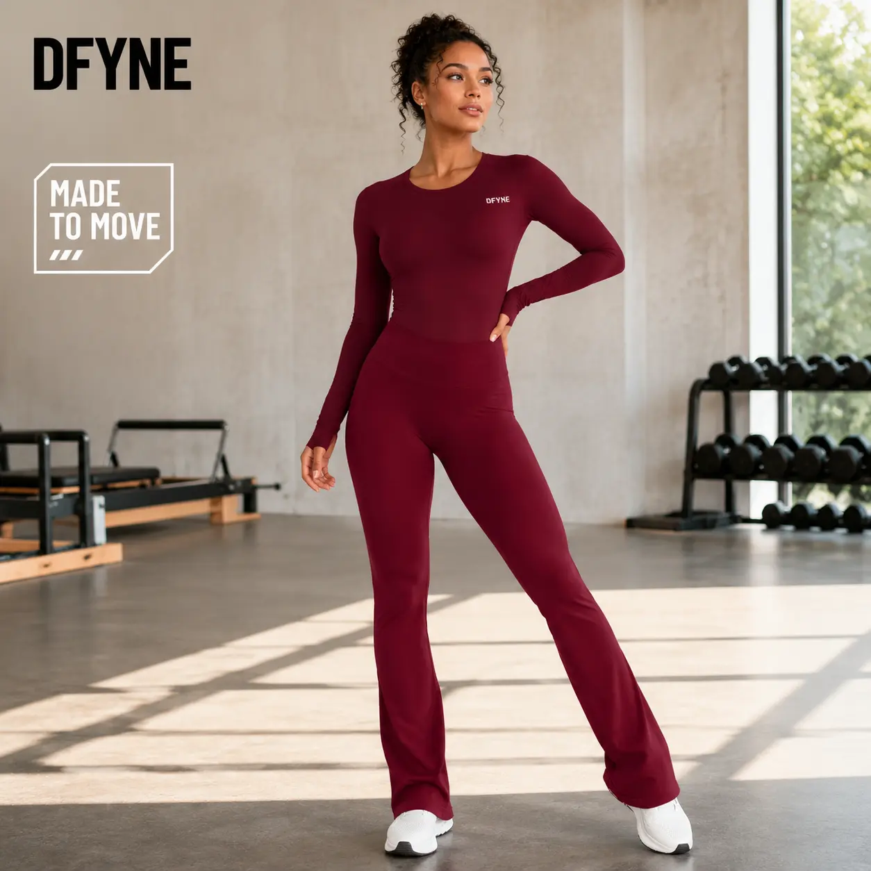 【TikTok Favorite】With Logo Dfyne Women’s Flare Workout Leggings, High Waisted Bootcut Yoga Pants with Wide Waistband and Contoured Back Seams for Pilates, Gym, Walking, Lounge and Everyday Wear