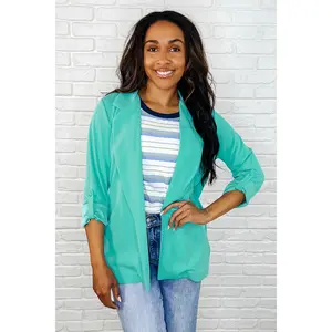 I'm Really That Gal Open Front Blazer in Aqua