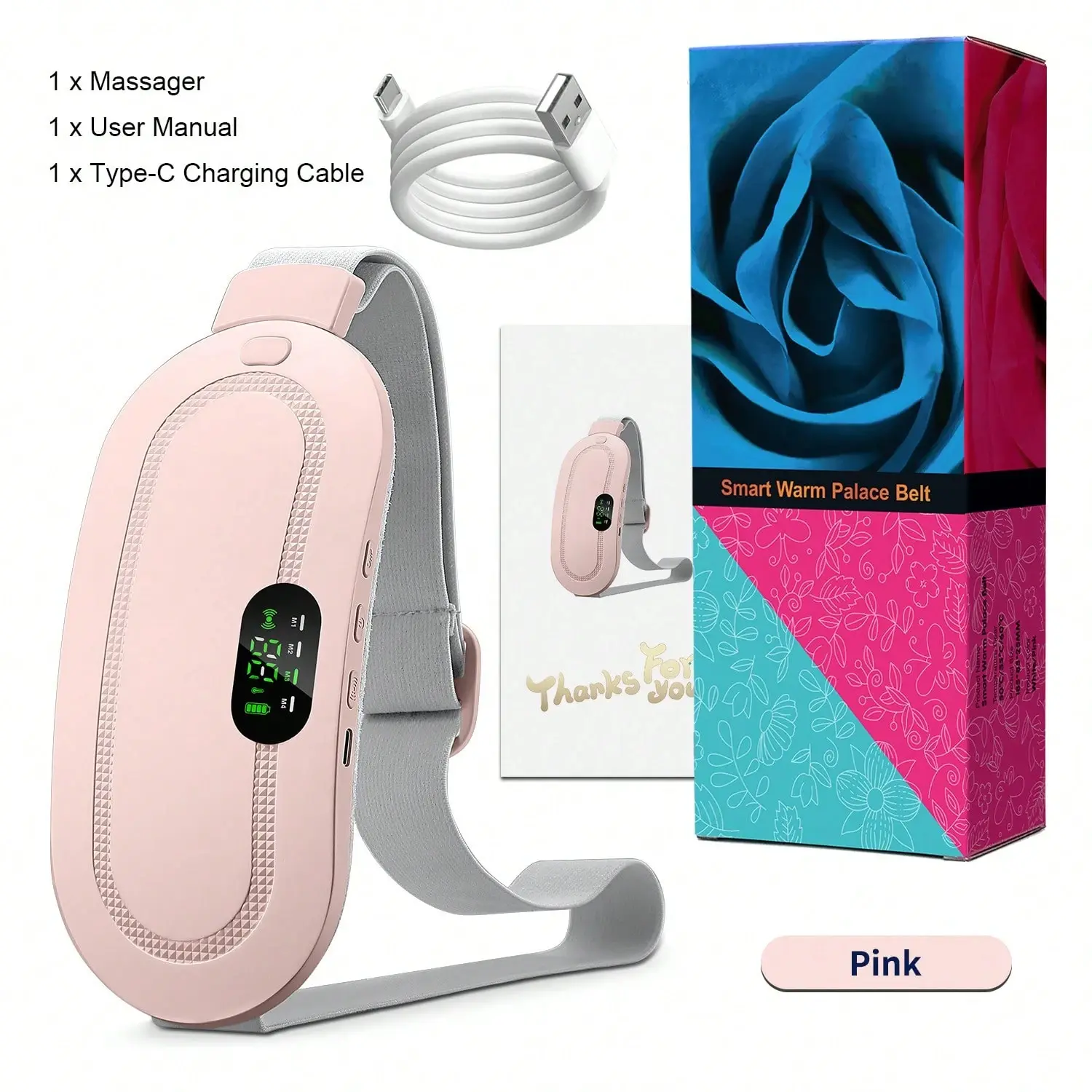 Cordless Rechargeable Heating Pad Belt with Vibration, Adjustable Waist Wrap with 3 Heat Levels & 4 Massage Modes, Portable Electric Heating Belt for Home, Office & Travel