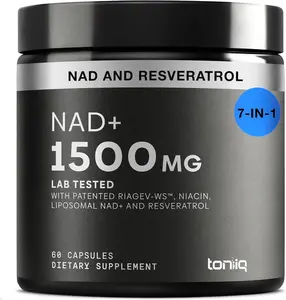Liposomal NAD+ and Resveratrol Supplement 1500mg Ultra High Strength Formula with Patented RiaGev-WS Resveratrol and Niacin 60 Capsules for Anti Aging Cellular Energy Repair and Cognitive Function Support Formula